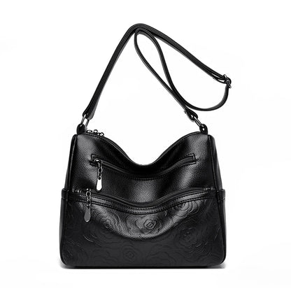 Embossed Floral Crossbody Bag for Women – Multi-Pocket