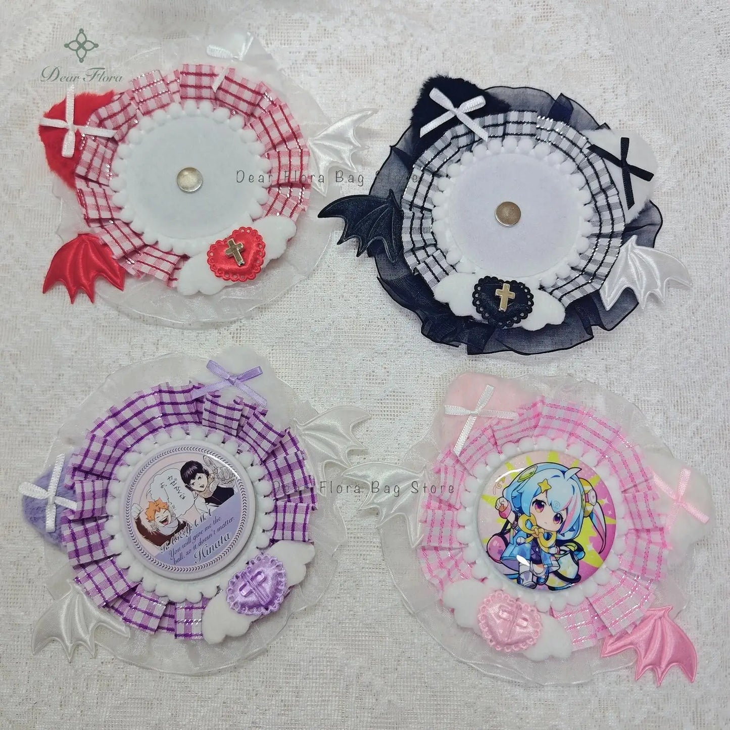 Ita Bag Badge Display Stand – Handmade Lace Cat Ears Wings Decoration