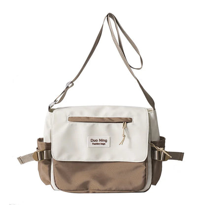 Small Fresh Canvas Color Blocked Postman Bag Large Capacity Campus Student Trendy Work Commuter
