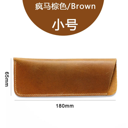 Cowhide Glasses Bag Crazy Horse Leather Simple Myopic Reading Holster Men Portable Carry-On Storage