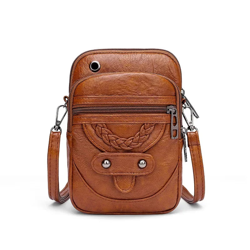 Vintage PU Leather Small Crossbody Bag with Phone Pocket