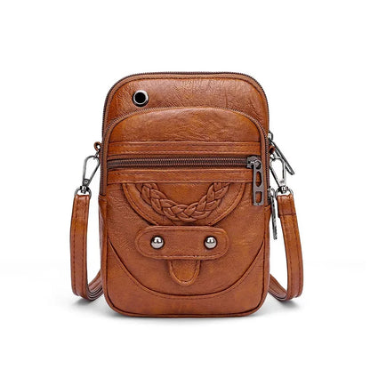Vintage PU Leather Small Crossbody Bag with Phone Pocket