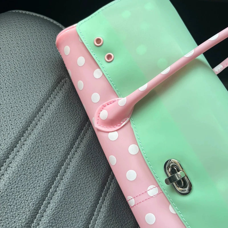 Color Block Polka Dot Jelly Leather Long Underarm Bag Lock Closure Large Capacity Portable Women