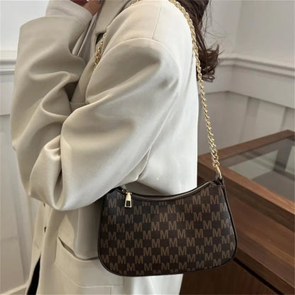 Leopard Print Half Moon Bag with Gold Chain Strap