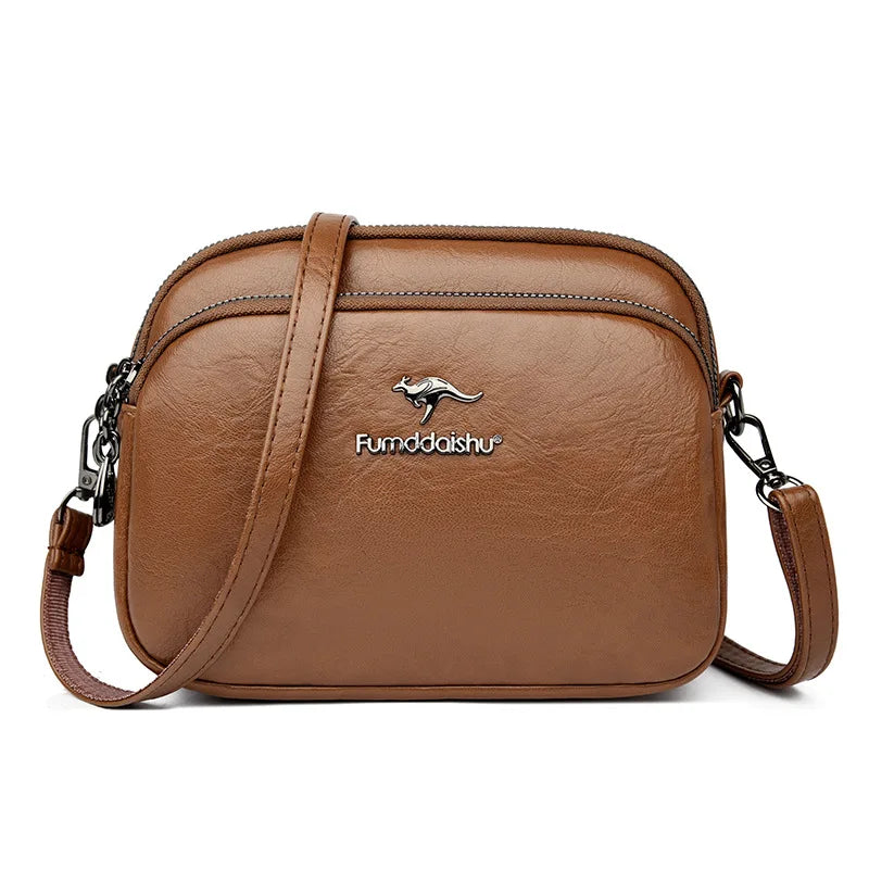 Faux Leather Crossbody Bag for Women – Multi-Zip Shoulder Purse
