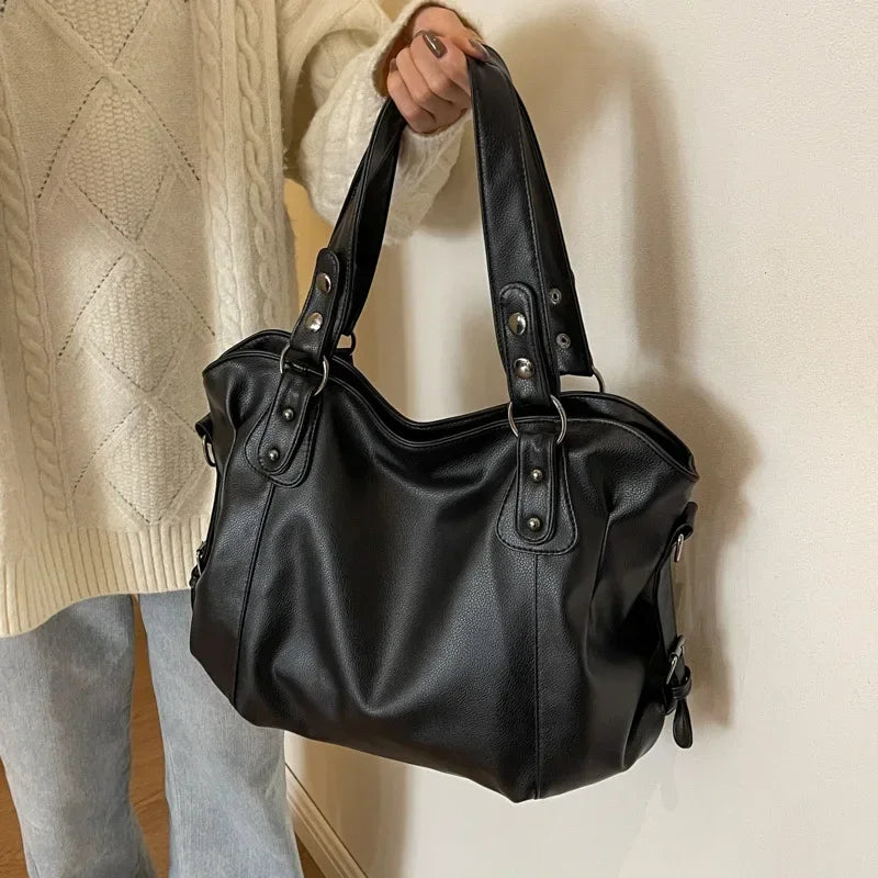 Retro Design Pu Leather Shoulder Bags Women Korean Capacity Armpit Bag Female Crossbody Tote