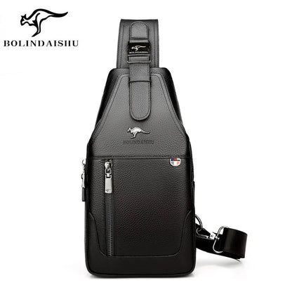 Men S Chest Bag Cowhide Crossbody Casual Single-Shoulder Bag