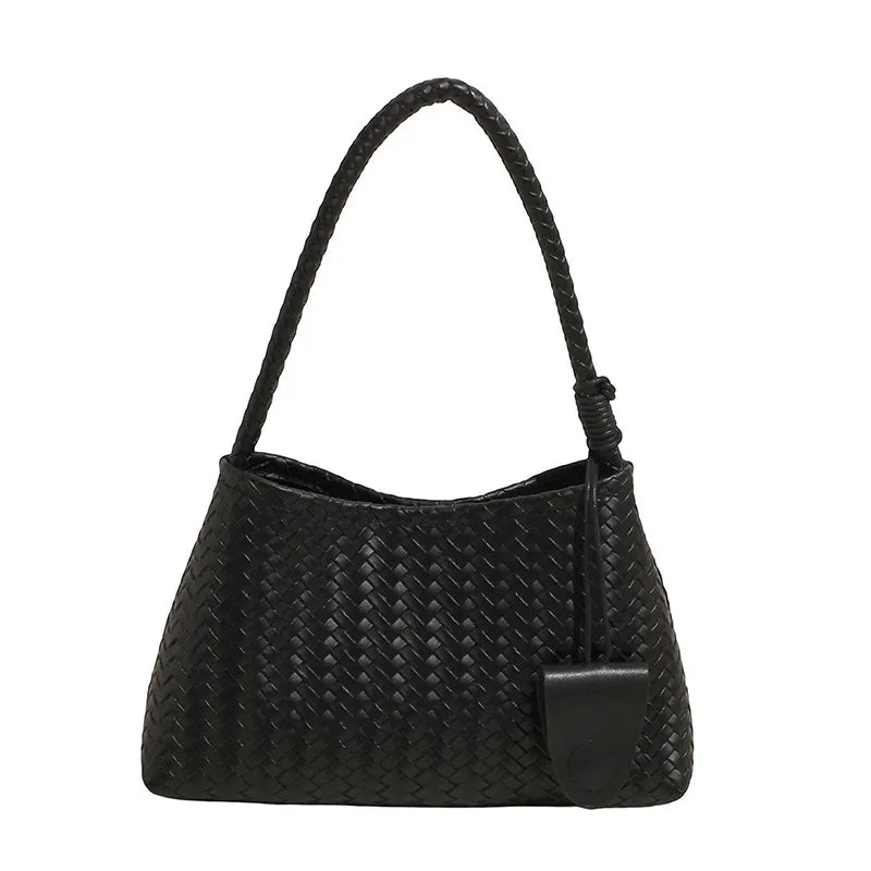 Woven Leather Shoulder Bag – Retro Braided Handle Tote
