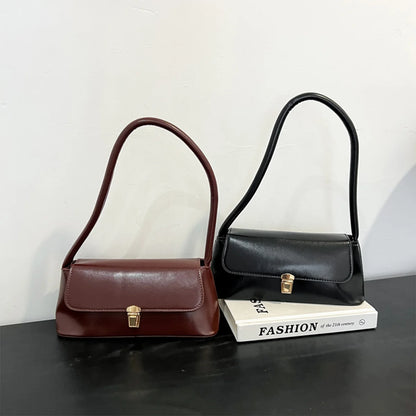 Spring Trendy Basics Underarm Bag Solid Color Pu Shoulder Metal Flap Handbag Commute Shopping