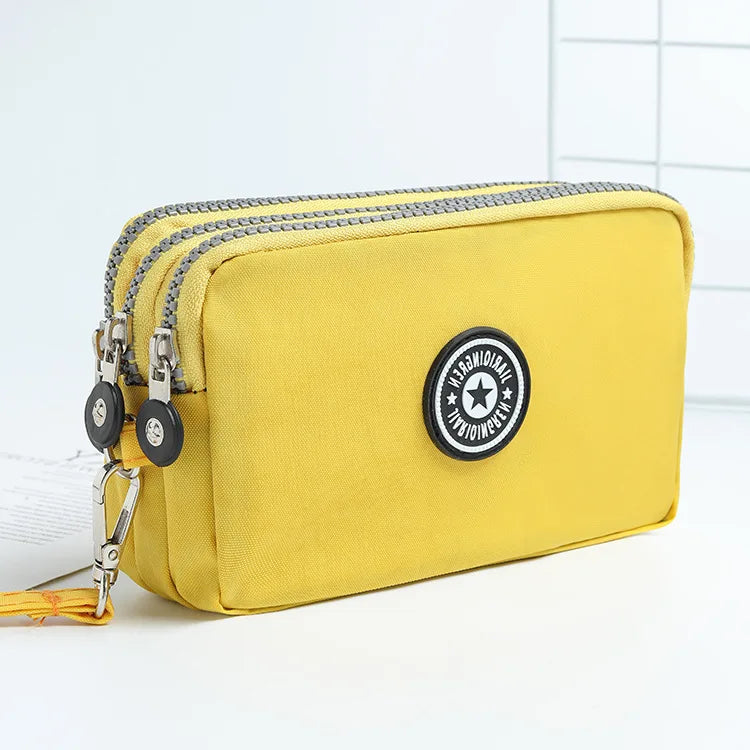 Chic Nylon Triple Zipper Wristlet Clutch Durable Multi-Pocket Design