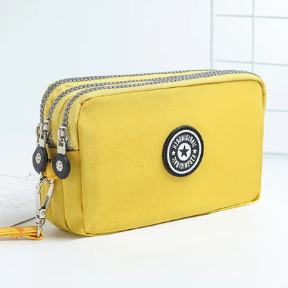 Chic Nylon Triple Zipper Wristlet Clutch Durable Multi-Pocket Design