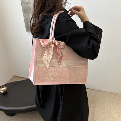 Stylish Jacquard Tote Bag Large Capacity Top Handle Bags Purse Silk Scarf Accent Women S Everyday
