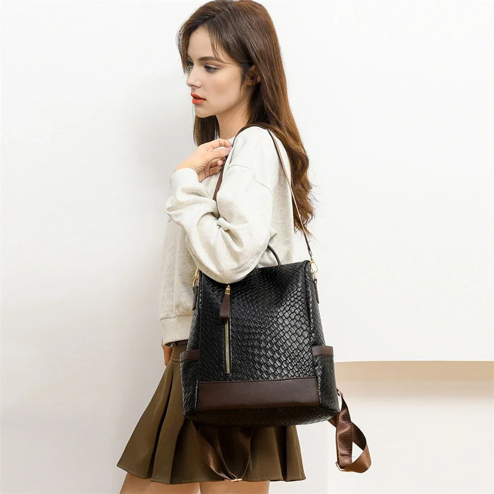 Designer PU Leather Backpack for Women – Large Capacity Travel Bag