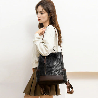 Designer PU Leather Backpack for Women – Large Capacity Travel Bag