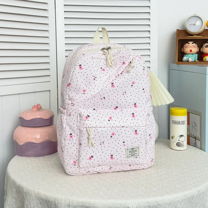 Lovely Sweet Polka Dot Floral Print Backpack Teen Girls Lightweight Large Storage Versatile School
