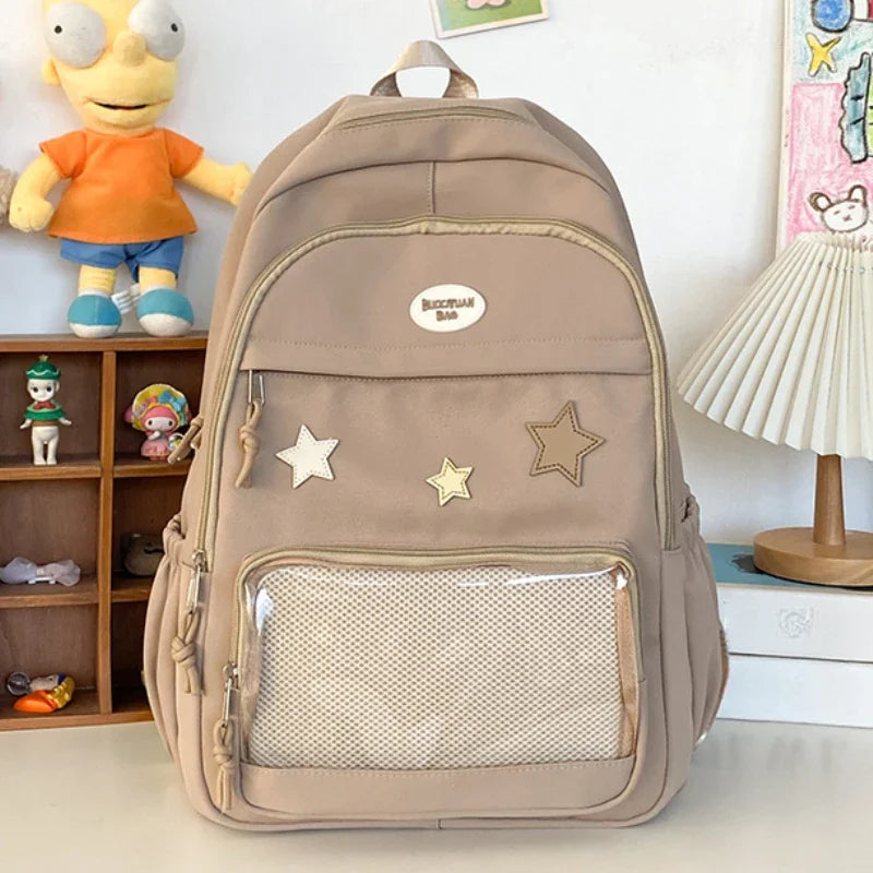 Japanese Y2k Kawaii Star Transparent Backpack Women Students Casual Aesthetic Schoolbag Girl