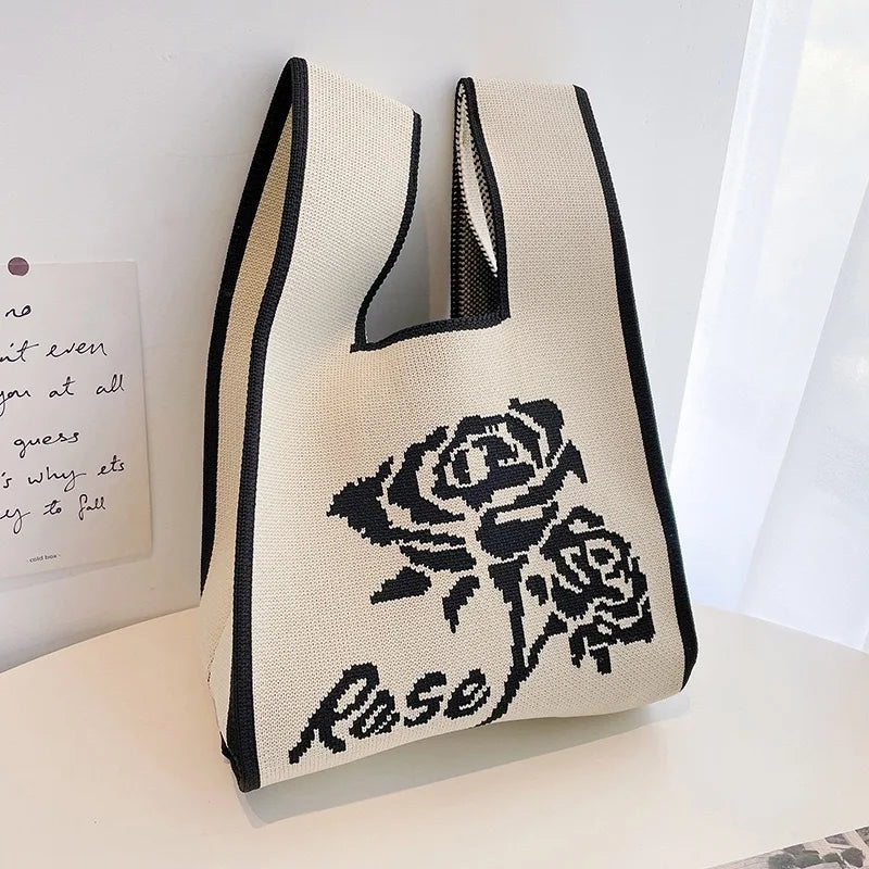 Graphic Knit Wrist Bag Mini Tote for Women