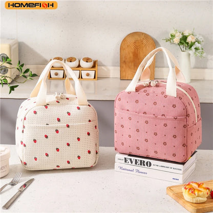 Homefish Cute Flower Pattern Lunch Box Bag Waterproof Durable Insulated Thermal Handbag Food Storage