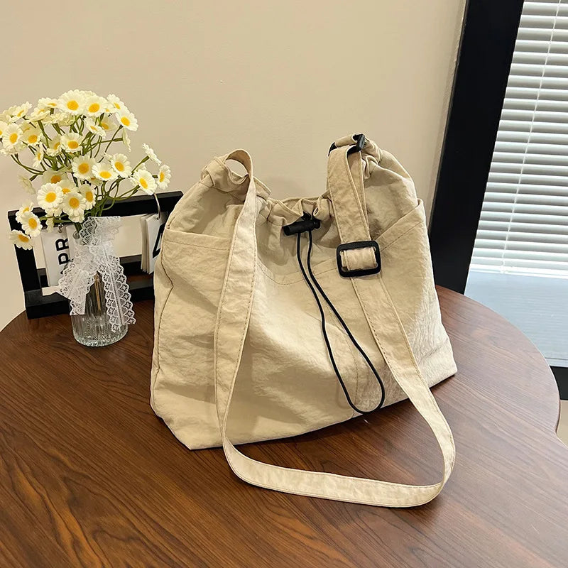 Waterproof Nylon Drawstring Bucket Bag – Pleated Crossbody Shoulder Bag