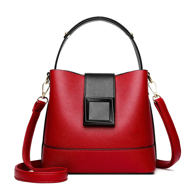 Elegant Solid Color Bucket Bag Adjustable Shoulder Strap Versatile Crossbody Handbag Women