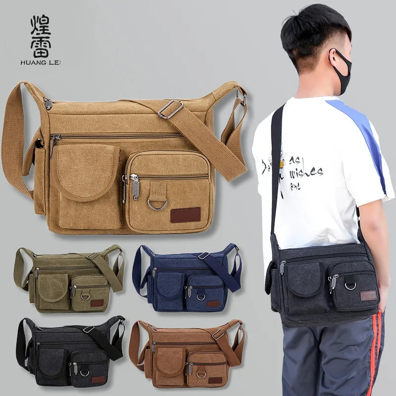 Men S Canvas Cross - Body Outdoor Travel Wear Resistant Tool Storage Large Capacity Site Work