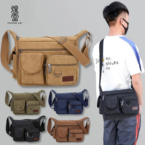 Men S Canvas Cross - Body Outdoor Travel Wear Resistant Tool Storage Large Capacity Site Work