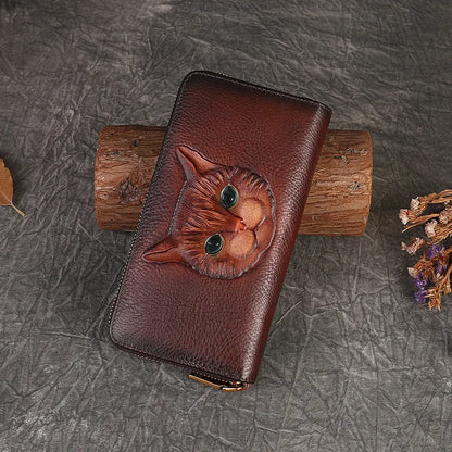 Head Layer Leather Wallet Men Women General Cat Large Capacity Card Position Mobile Phone Storage