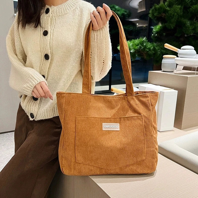 Corduroy Shoulder Tote Bag – Large Capacity Casual Handbag
