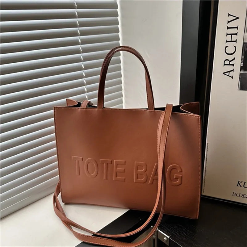 Large Capacity Leather Tote Bag – Vintage Shoulder & Crossbody Handbag