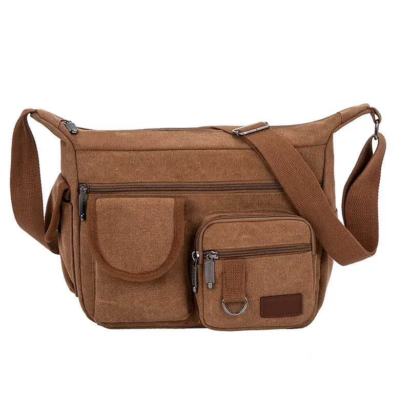 Men's Vintage Canvas Crossbody Bag – Multi-Pocket Messenger Shoulder Bag