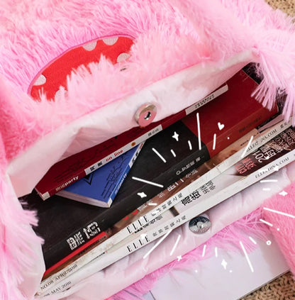 Cute Monster Cartoon Plush Shoulder Bag Students Large Capacity Handbag Girls