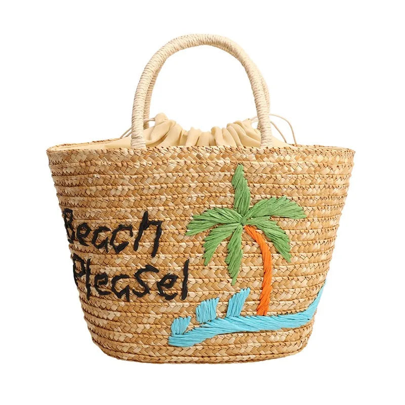 Straw Fruit Embroidery String Casual Sweet Tote Bags Spring