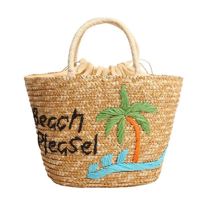 Straw Fruit Embroidery String Casual Sweet Tote Bags Spring