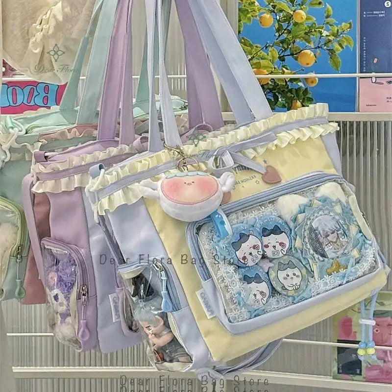 Lace Bow Ita Bag – Y2K Kawaii Crossbody with Transparent Window