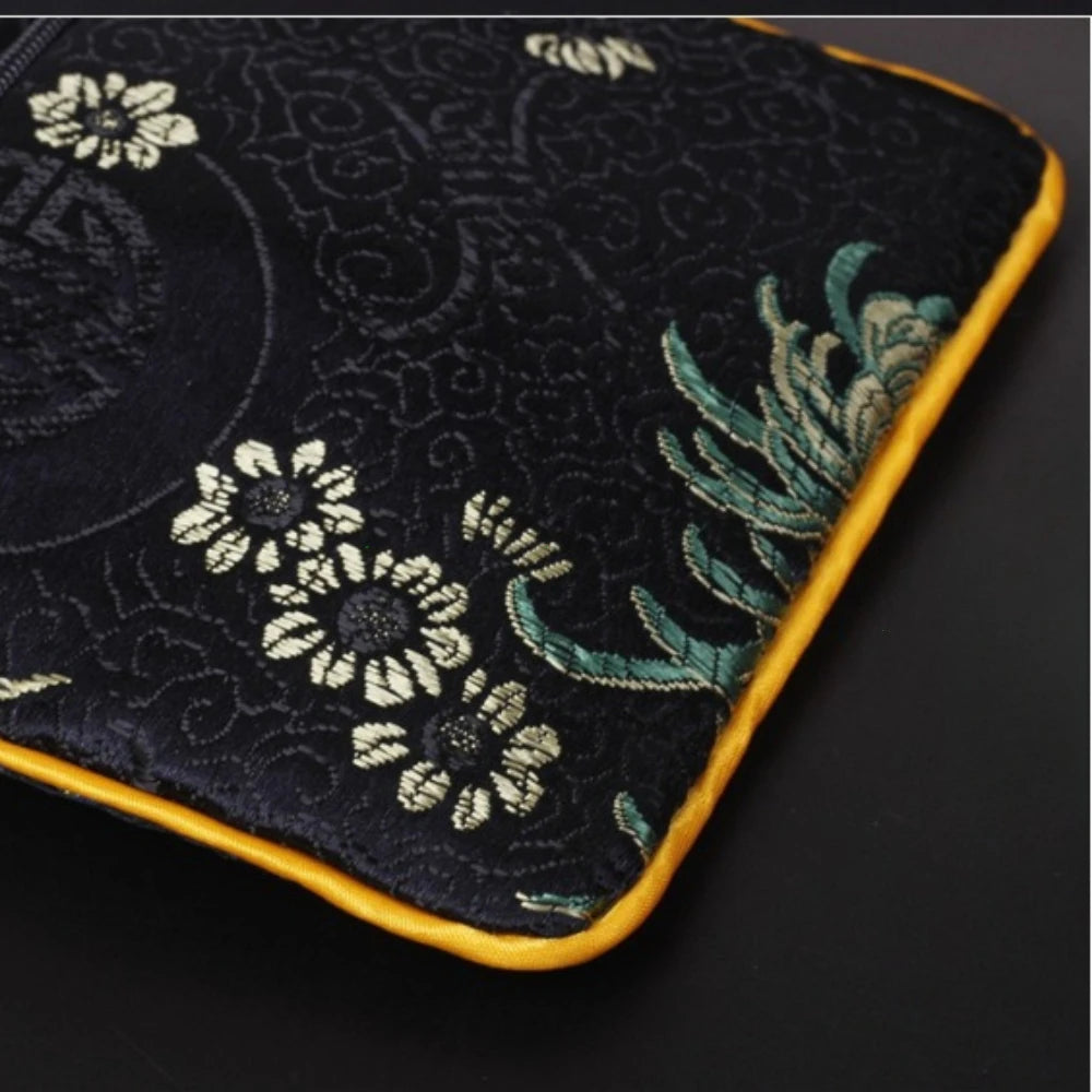 Chinese Style Embroidered Purse Exquisite Embroidery Flower Wallet Coin Pouch Storage Bag Gift