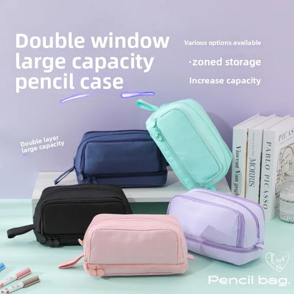 Large Capacity Pencil Case – Multi-Layer Stationery Pouch with Mesh Pockets