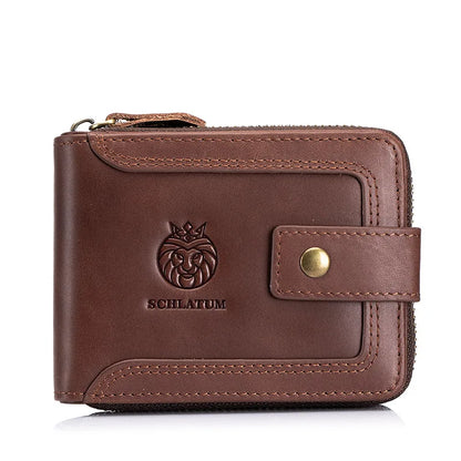 Cowhide Rfid Anti-Theft Brush Genuine Leather Horizontal Wallet