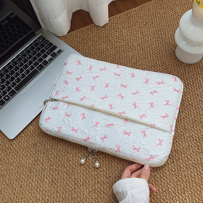 Professional Laptop Bag Pearl Accent Zipper 13 15 Inch Ruffled Texture Shock-Resistant Cover Work