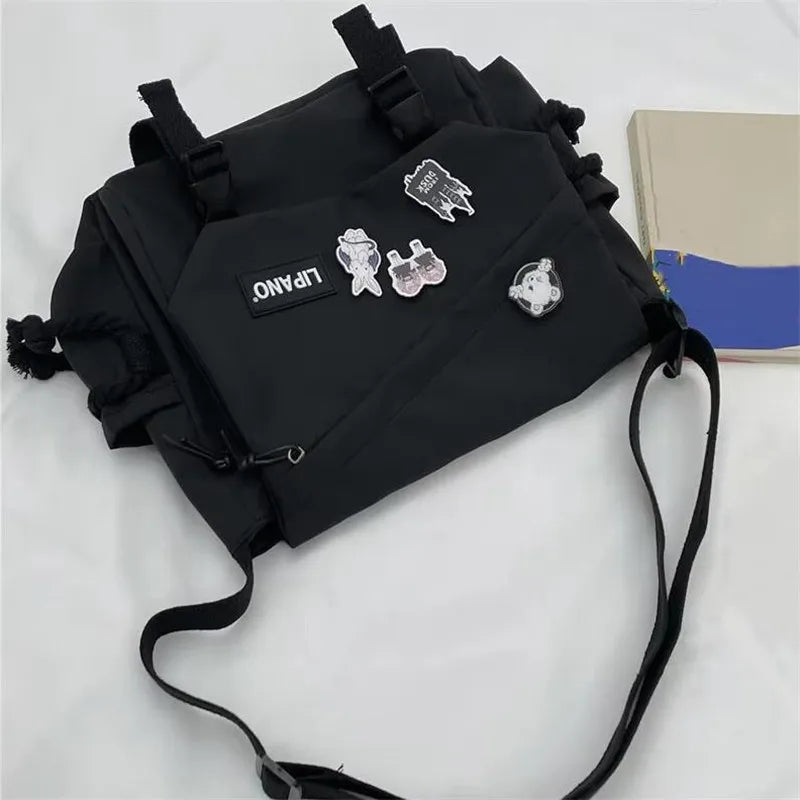 Large Capacity Crossbody Bag – Harajuku Badge Messenger Bag for Students