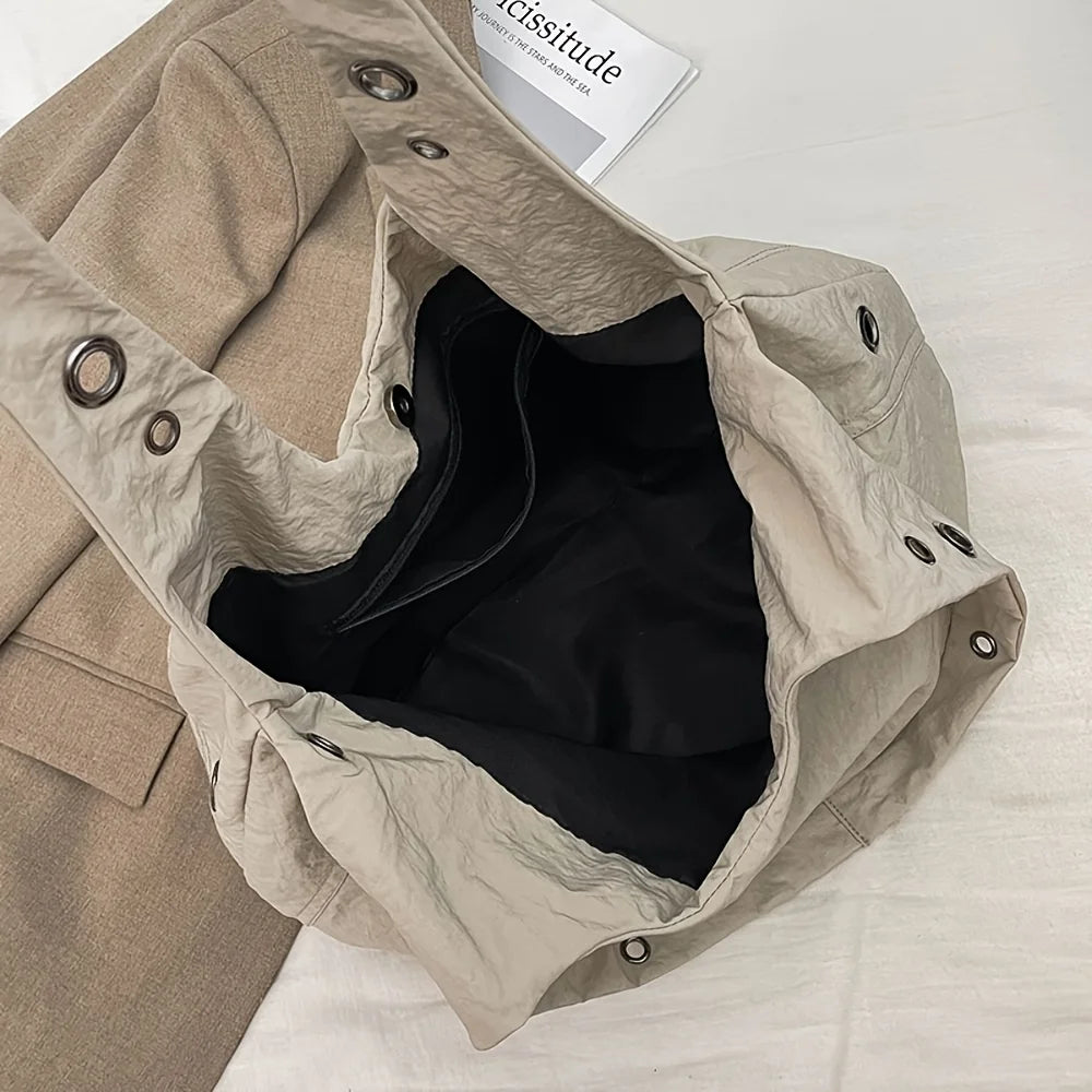 Women's Nylon Hobo Tote Bag – Spacious Shoulder Bag with Grommet Detail