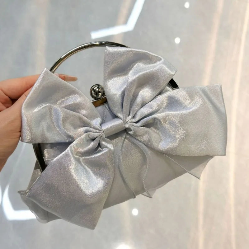 Satin Bow Clutch Bag for Women – Kiss Lock Top Handle Handbag