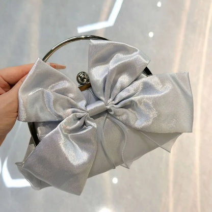 Satin Bow Clutch Bag for Women – Kiss Lock Top Handle Handbag