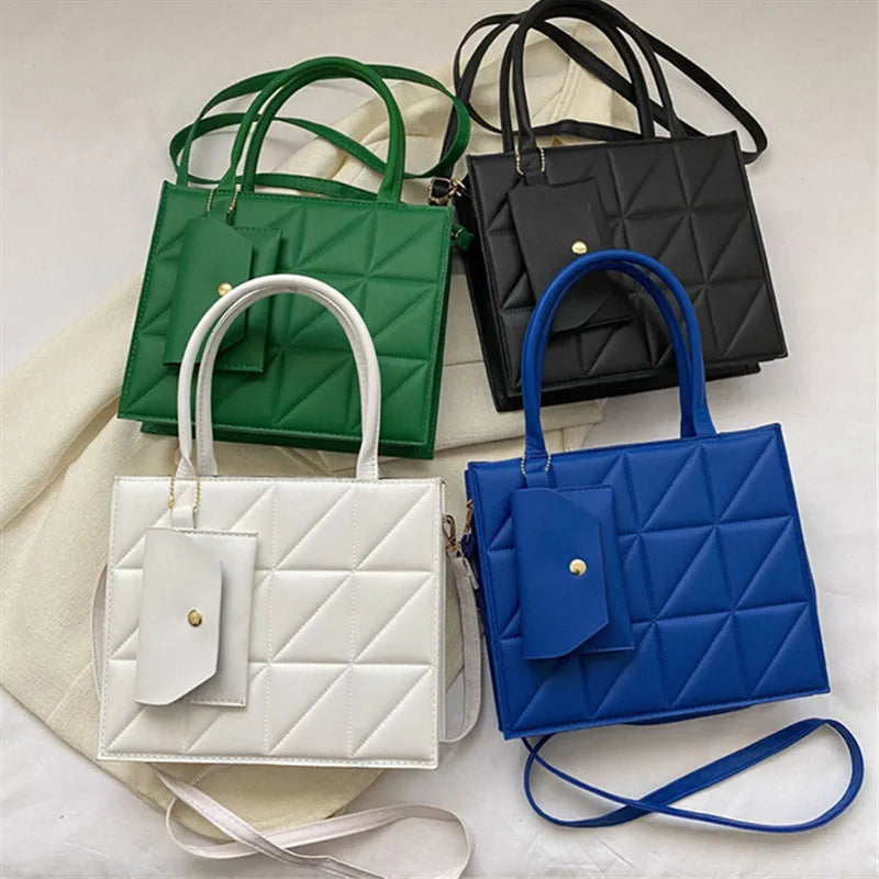 Quilted Tote Bag with Detachable Pouch & Crossbody Strap