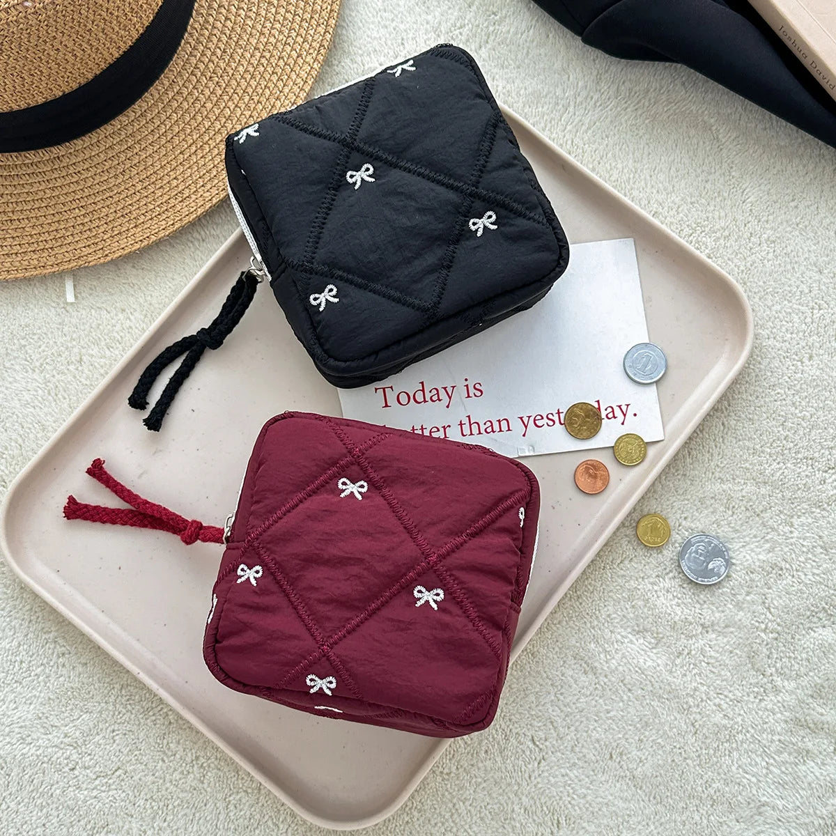 Cute Large Capacity Sanitary Napkin Storage Bags Cartoon Bow Portable Girls Physiological Period