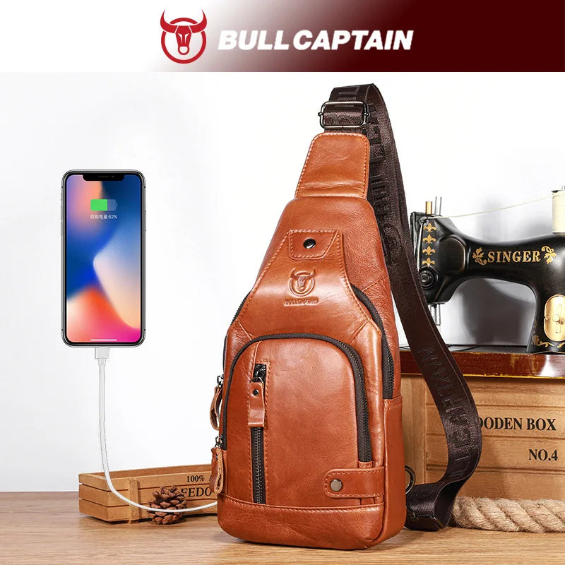 Top-Grain Cowhide Men S Soft Genuine Leather Outdoor Casual Large-Capacity Flat Crossbody Bag Chest