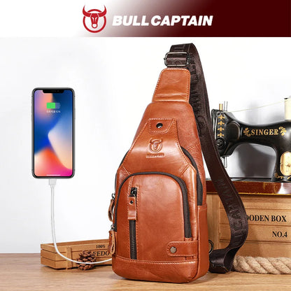 Top-Grain Cowhide Men S Soft Genuine Leather Outdoor Casual Large-Capacity Flat Crossbody Bag Chest