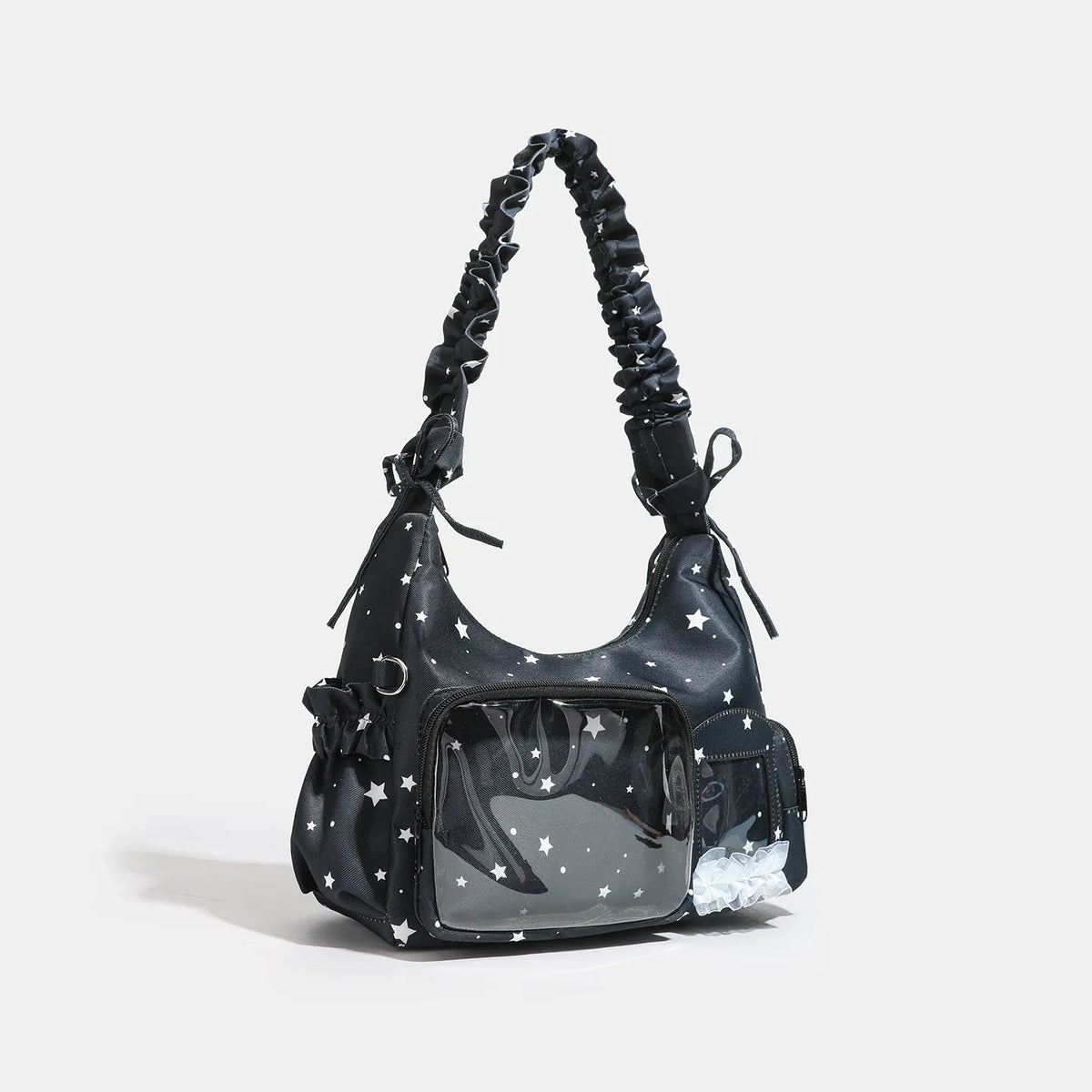 Nylon Fabric Lightweight Ita Bag Ladies Transparent Window Diy Cute Pleated Single-Shoulder Bag