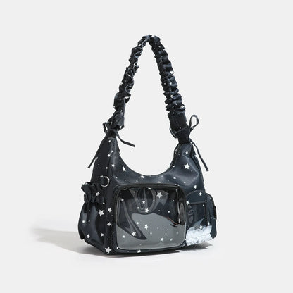 Nylon Fabric Lightweight Ita Bag Ladies Transparent Window Diy Cute Pleated Single-Shoulder Bag