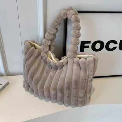 Fluffy Corduroy Shoulder Handbag for Women – Large Capacity Tote