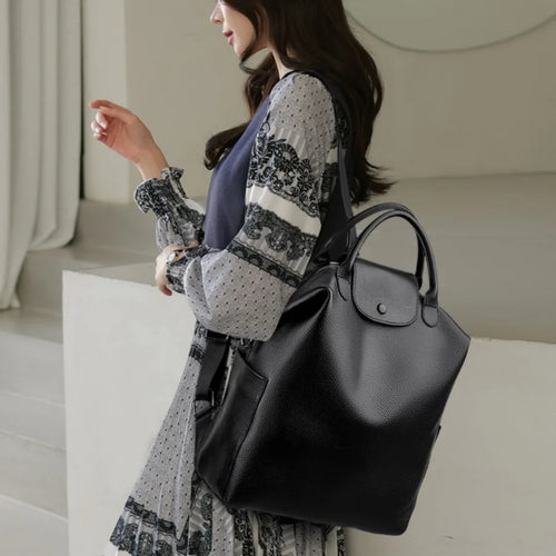 Genuine Cowhide Leather Women's Backpack – Large Capacity